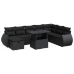 9-Piece Outdoor Sofa Set Garden Patio Lounge Cushions Chairs Black Poly Rattan