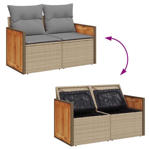 5-Piece Outdoor Sofa Set Garden Patio Lounge Cushions Chairs Beige Poly Rattan Acacia - Image 9