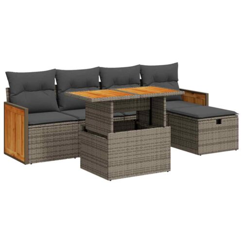 6-Piece Outdoor Sofa Set Garden Patio Lounge Cushions Chairs Grey Poly Rattan