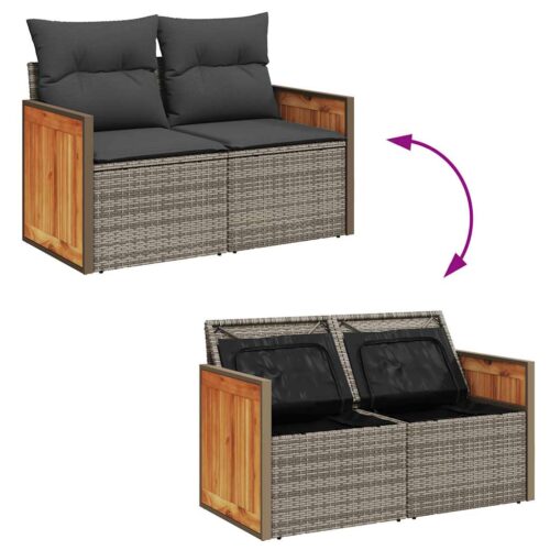 6-Piece Outdoor Sofa Set Garden Patio Lounge Cushions Chairs Grey Poly Rattan - Image 8