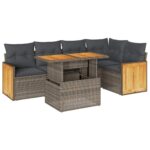 6-Piece Outdoor Sofa Set Garden Patio Lounge Cushions Chairs Grey Poly Rattan Acacia