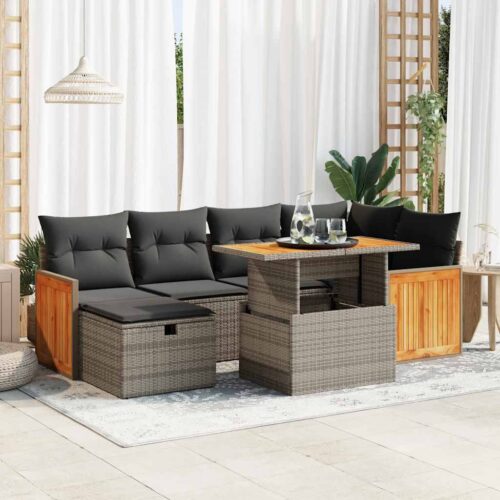 8-Piece Outdoor Sofa Set Garden Patio Lounge Cushions Chairs Grey Poly Rattan - Image 2