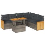 7-Piece Outdoor Sofa Set Garden Patio Lounge Cushions Chairs Grey Poly Rattan Acacia