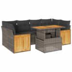 7-Piece Outdoor Sofa Set Garden Patio Lounge Cushions Chairs Grey Poly Rattan Acacia