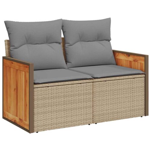 10-Piece Outdoor Sofa Set Garden Patio Lounge Cushions Chairs Beige Poly Rattan Acacia - Image 5