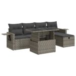 6-Piece Outdoor Sofa Set Garden Patio Lounge Cushions Chairs Grey Poly Rattan