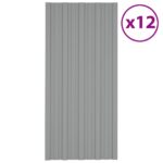 Roof Panels 12pcs Galvanised Steel Grey 100x45 cm