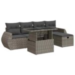 6-Piece Outdoor Sofa Set Garden Patio Lounge Cushions Chairs Grey Poly Rattan