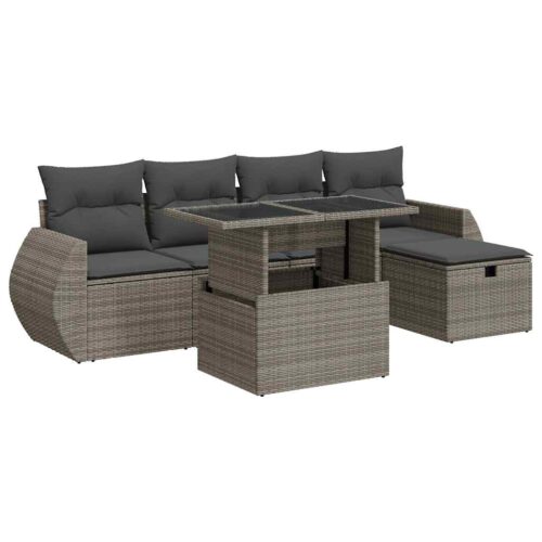 6-Piece Outdoor Sofa Set Garden Patio Lounge Cushions Chairs Grey Poly Rattan - Image 13