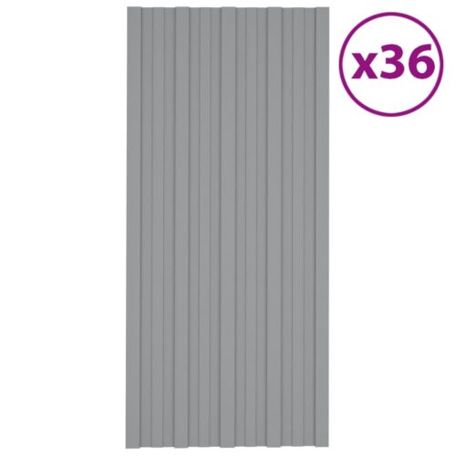 Roof Panels 36pcs Galvanised Steel Grey 100x45 cm