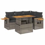 4-Piece Outdoor Sofa Set Garden Patio Lounge Cushions Chairs Grey Poly Rattan Acacia