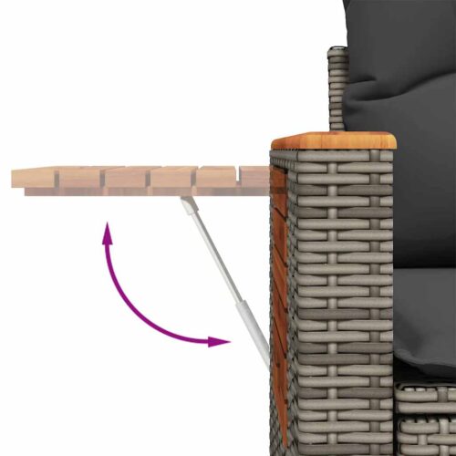 4-Piece Outdoor Sofa Set Garden Patio Lounge Cushions Chairs Grey Poly Rattan Acacia - Image 12