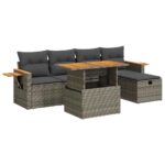 6-Piece Outdoor Sofa Set Garden Patio Lounge Cushions Chairs Grey Poly Rattan