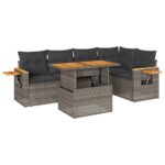 5-Piece Outdoor Sofa Set Garden Patio Lounge Cushions Chairs Grey Poly Rattan Acacia
