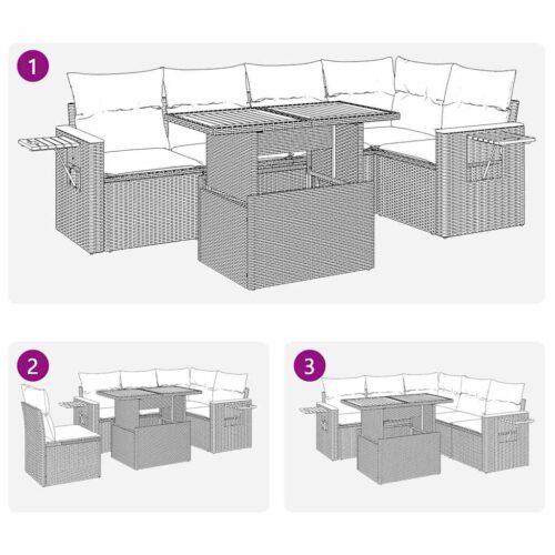 5-Piece Outdoor Sofa Set Garden Patio Lounge Cushions Chairs Beige Poly Rattan Acacia - Image 7