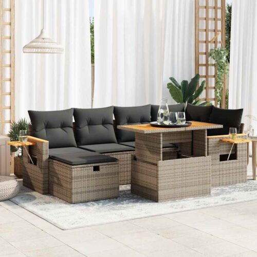 8-Piece Outdoor Sofa Set Garden Patio Lounge Cushions Chairs Grey Poly Rattan - Image 2