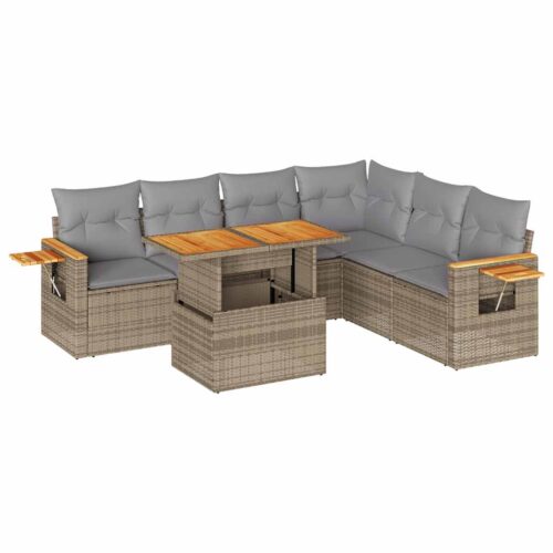 6-Piece Outdoor Sofa Set Garden Patio Lounge Cushions Chairs Beige Poly Rattan Acacia