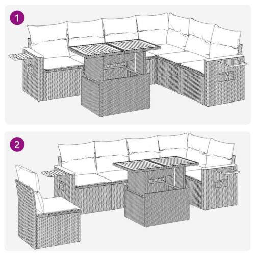6-Piece Outdoor Sofa Set Garden Patio Lounge Cushions Chairs Beige Poly Rattan Acacia - Image 7