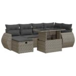 7-Piece Outdoor Sofa Set Garden Patio Lounge Cushions Chairs Grey Poly Rattan