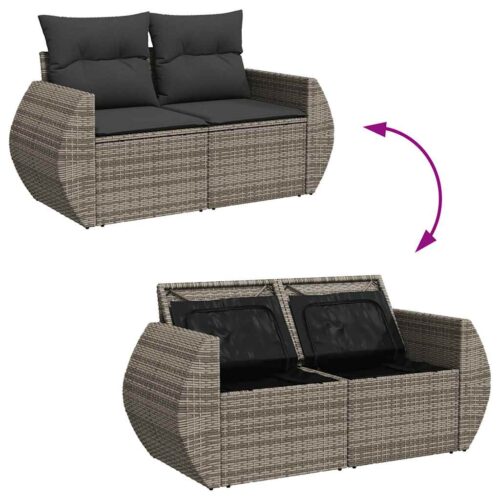 7-Piece Outdoor Sofa Set Garden Patio Lounge Cushions Chairs Grey Poly Rattan - Image 10