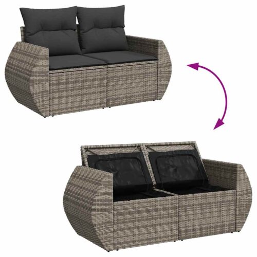 9-Piece Outdoor Sofa Set Garden Patio Lounge Cushions Chairs Grey Poly Rattan - Image 10
