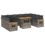 10-Piece Outdoor Sofa Set Garden Patio Lounge Cushions Chairs Grey Poly Rattan Acacia
