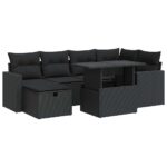 7-Piece Outdoor Sofa Set Garden Patio Lounge Cushions Chairs Black Poly Rattan