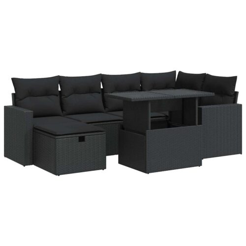 7-Piece Outdoor Sofa Set Garden Patio Lounge Cushions Chairs Black Poly Rattan