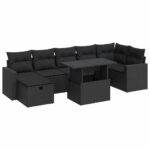 8-Piece Outdoor Sofa Set Garden Patio Lounge Cushions Chairs Black Poly Rattan