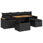 6-Piece Outdoor Sofa Set Garden Patio Lounge Cushions Chairs Black Poly Rattan