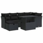 7-Piece Outdoor Sofa Set Garden Patio Lounge Cushions Chairs Black Poly Rattan