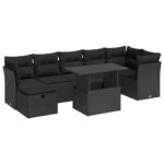8-Piece Outdoor Sofa Set Garden Patio Lounge Cushions Chairs Black Poly Rattan