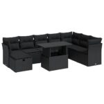 9-Piece Outdoor Sofa Set Garden Patio Lounge Cushions Chairs Black Poly Rattan