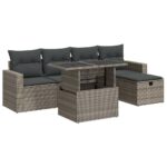 6-Piece Outdoor Sofa Set Garden Patio Lounge Cushions Chairs Grey Poly Rattan