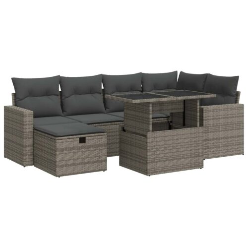 7-Piece Outdoor Sofa Set Garden Patio Lounge Cushions Chairs Grey Poly Rattan