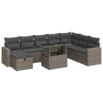 9-Piece Outdoor Sofa Set Garden Patio Lounge Cushions Chairs Grey Poly Rattan