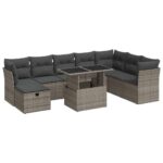 9-Piece Outdoor Sofa Set Garden Patio Lounge Cushions Chairs Grey Poly Rattan