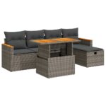 6-Piece Outdoor Sofa Set Garden Patio Lounge Cushions Chairs Grey Poly Rattan