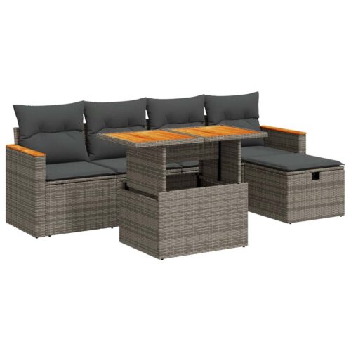 6-Piece Outdoor Sofa Set Garden Patio Lounge Cushions Chairs Grey Poly Rattan