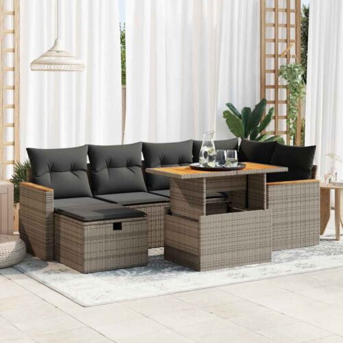 8-Piece Outdoor Sofa Set Garden Patio Lounge Cushions Chairs Grey Poly Rattan - Image 2
