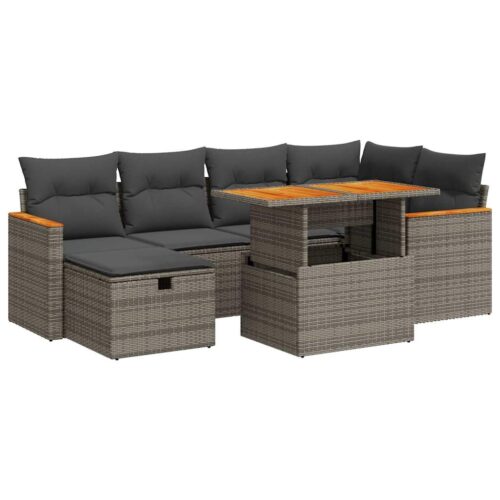 8-Piece Outdoor Sofa Set Garden Patio Lounge Cushions Chairs Grey Poly Rattan - Image 13