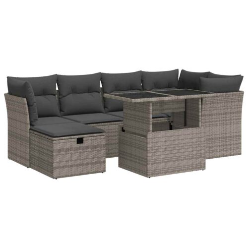 7-Piece Outdoor Sofa Set Garden Patio Lounge Cushions Chairs Grey Poly Rattan - Image 13