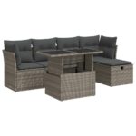 6-Piece Outdoor Sofa Set Garden Patio Lounge Cushions Chairs Grey Poly Rattan