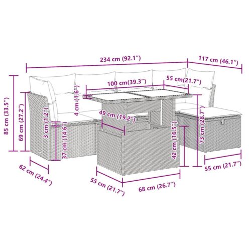 6-Piece Outdoor Sofa Set Garden Patio Lounge Cushions Chairs Grey Poly Rattan - Image 11