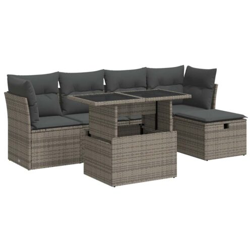 6-Piece Outdoor Sofa Set Garden Patio Lounge Cushions Chairs Grey Poly Rattan - Image 13