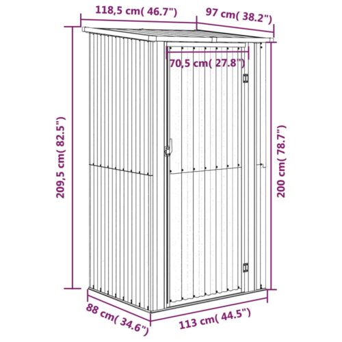 Garden Shed Grey 118.5x97x209.5cm Galvanised Steel - Image 8