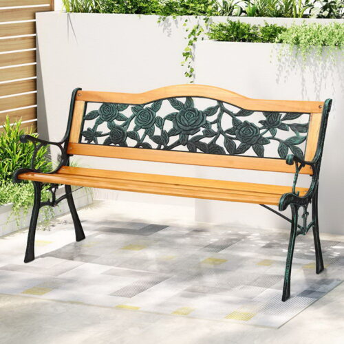 Gardeon Outdoor Garden Bench Seat 126cm Wooden Cast Iron 3 Seater Patio Furniture - Image 7