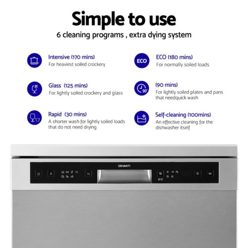 Devanti 60cm 14 Place Settings Freestanding Dishwasher Silver - Image 4