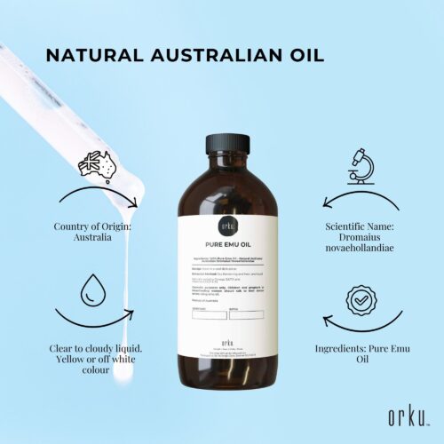 Orku 500ml Pure Emu Oil Natural Undiluted Australian Dromaius Novaehollandiae - Image 4