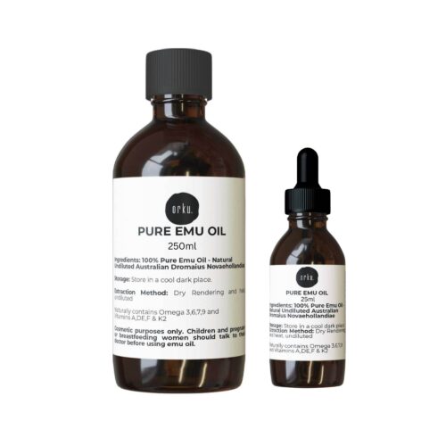 Orku 250ml Pure Emu Oil Bonus 25ml Bottle Australian Dromaius Novaehollandiae
